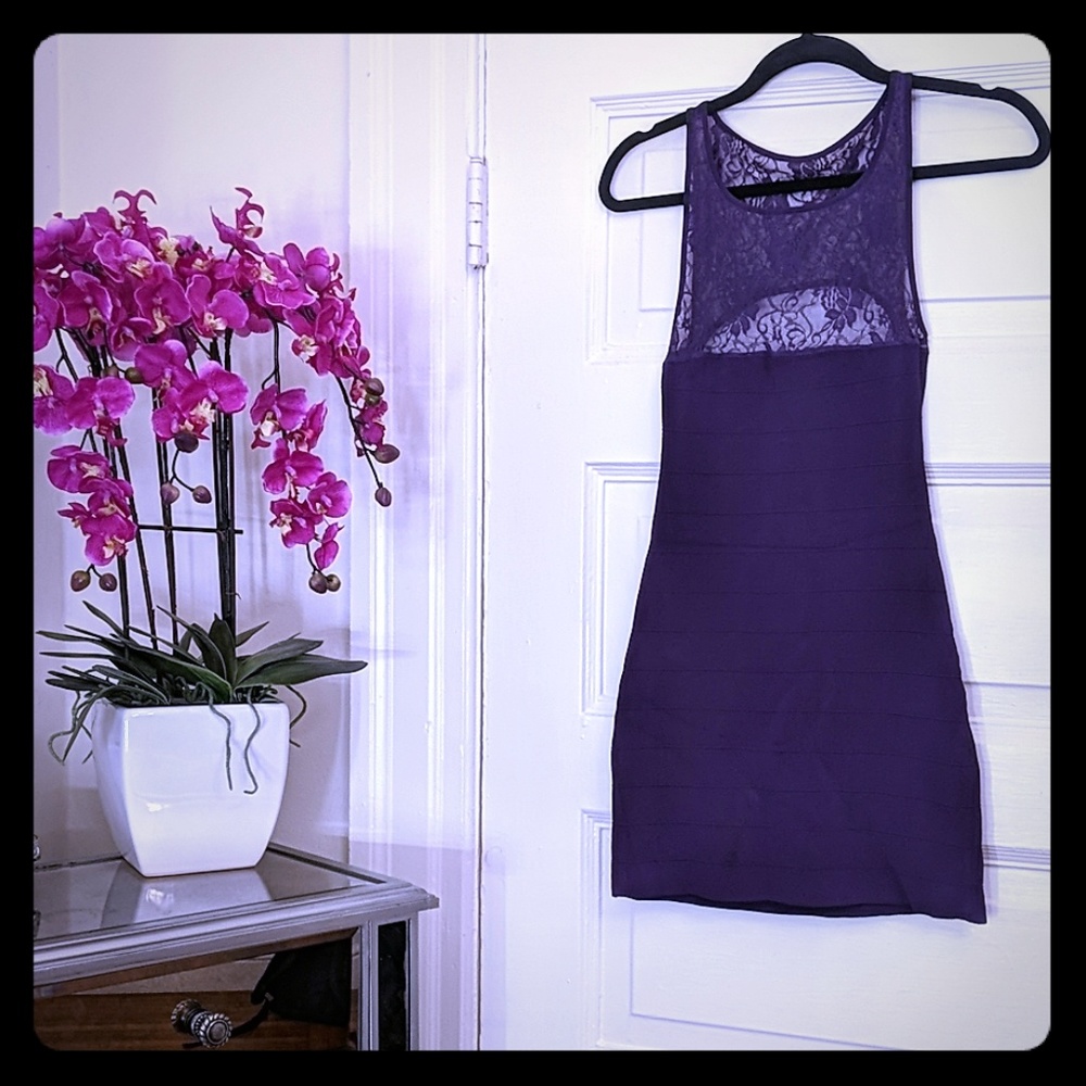 Bebe bodycon purple lace dress